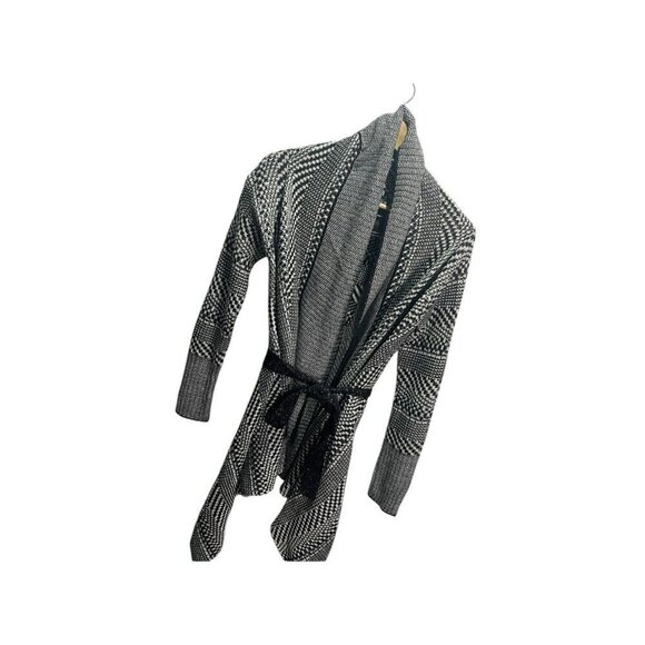 Bebe Black and White Knit Waterfall Cardigan Sweater Size XS Wrap Sparkle NEW - Picture 4 of 5